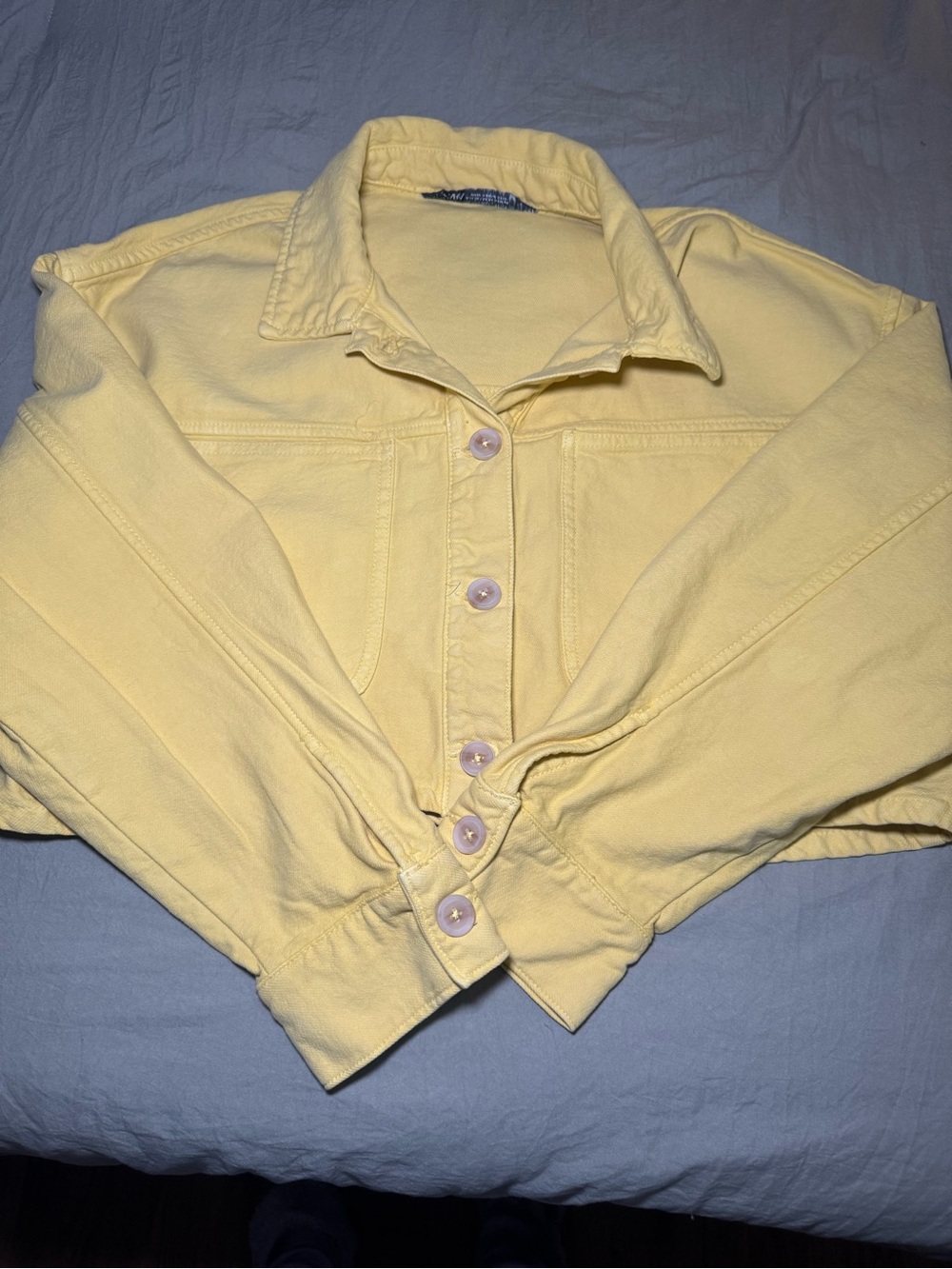 Zara Cropped Yellow Button-Front Denim Jacket - Picture 5 of 8